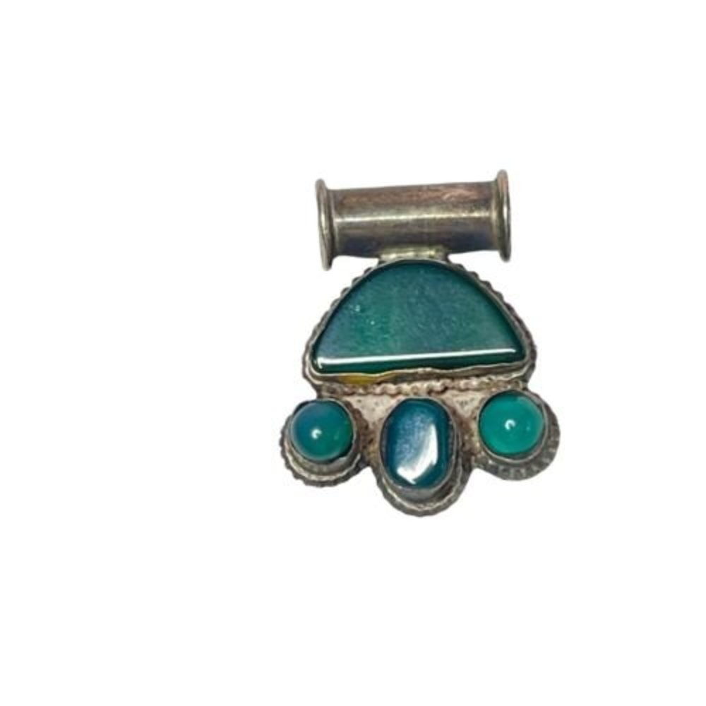 Artisan Made Sterling Silver  4 Green Stone Pendant Southwestern Style